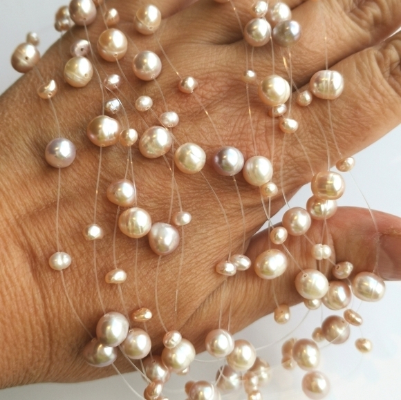 Pink freshwater pearl illusion necklace pink 🆕 - Picture 2 of 10